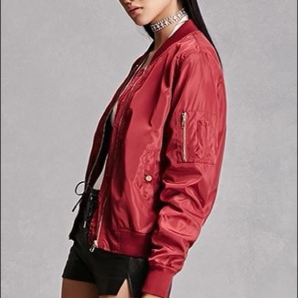 F21 MAROON BOMBER JACKET